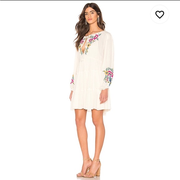 Free People White Spell On You Mini Dress with Embroidery Flower Details NWT - Picture 2 of 7